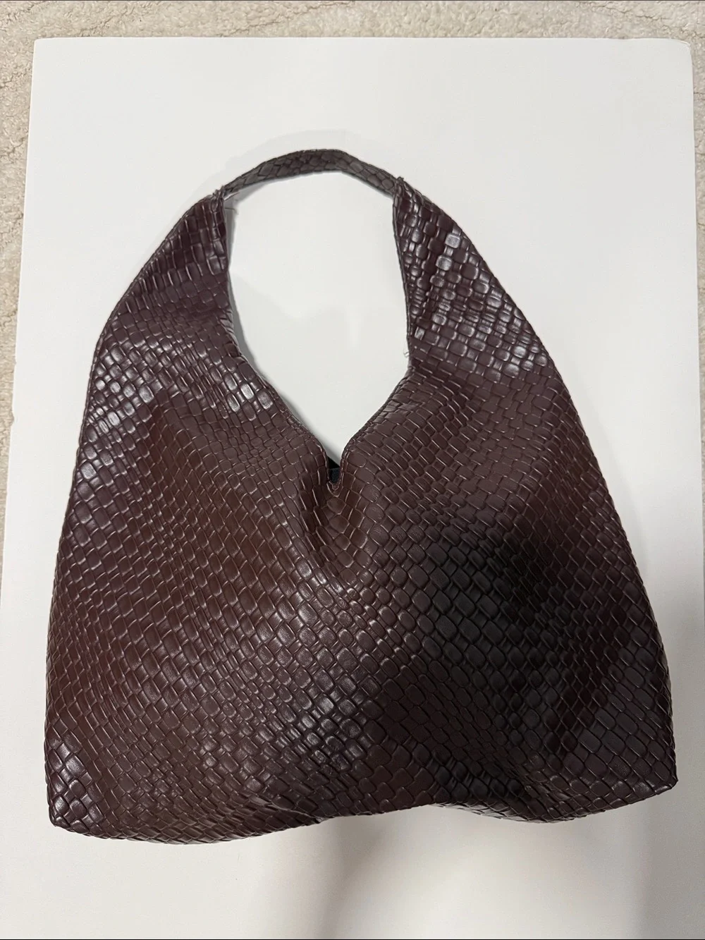 Woven Hobo Shoulder Bag - Dark Brown